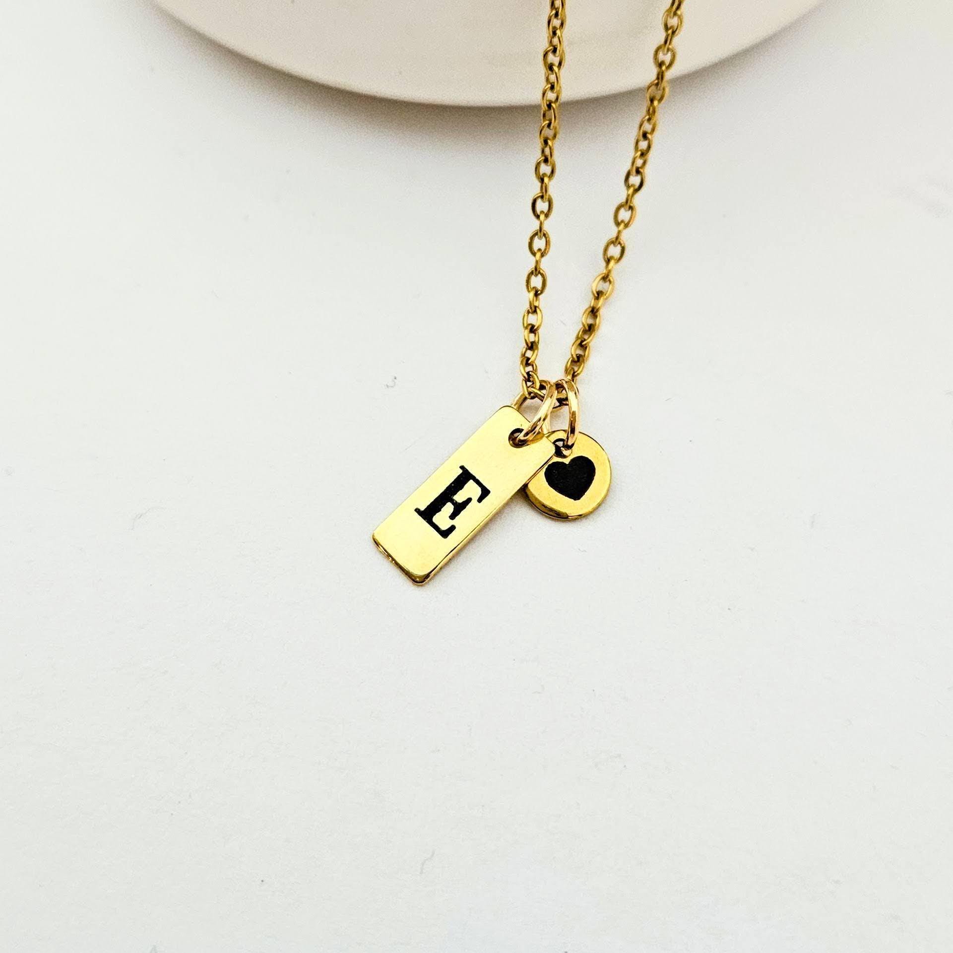 Minimalist Initial Necklace – Custom Heart Accent Pendant | 18K Gold Plated Stainless Steel - Image 3