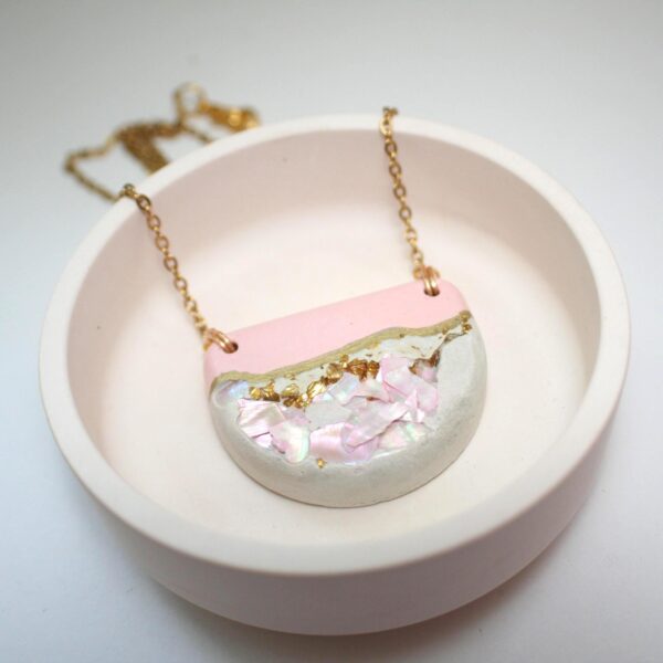 il_fullxfull.7581633670_i3u6 Handmade Concrete Pendant Necklace: Pink Abalone & Rose Gold