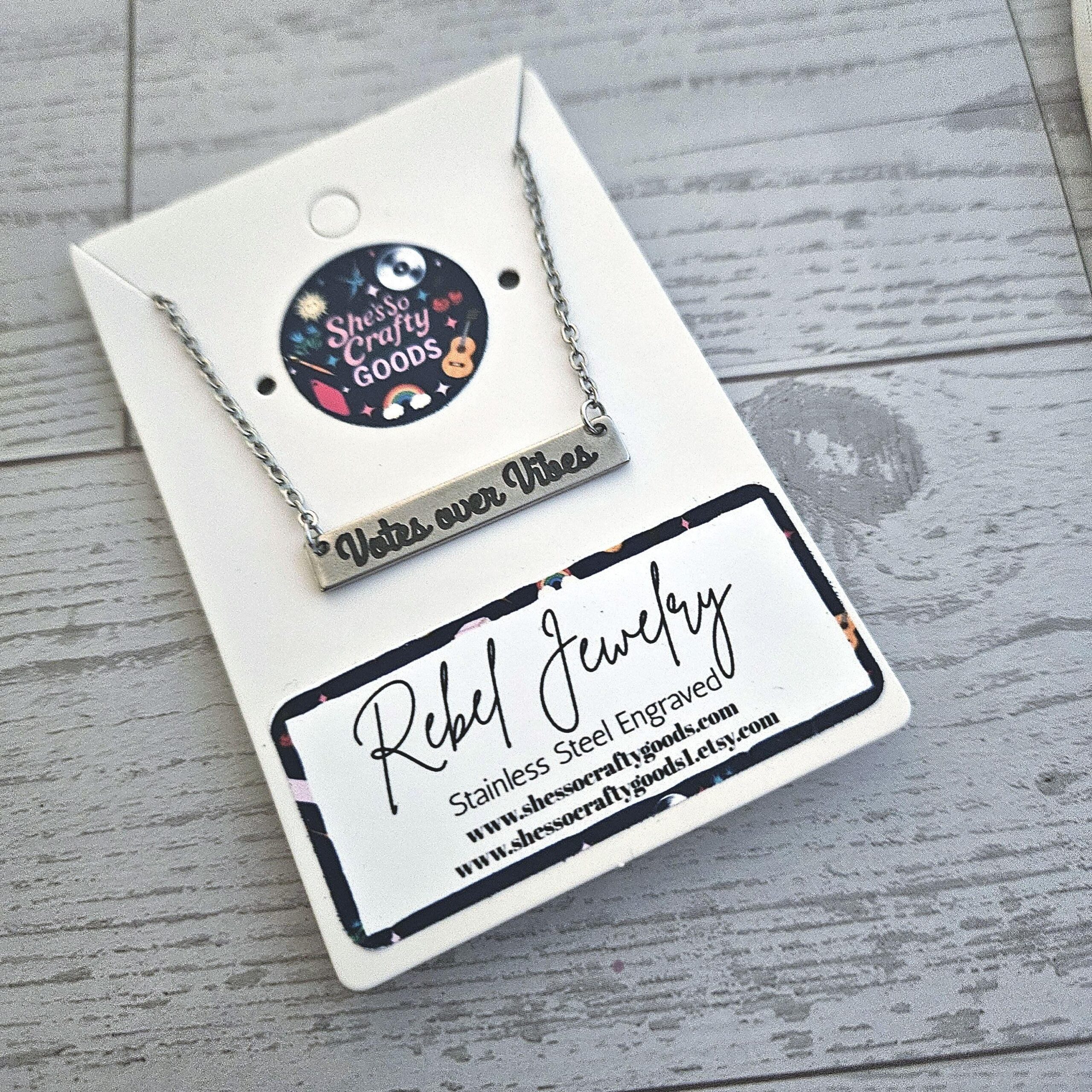 Votes Over Vibes Necklace • Satin Stainless Steel, Social Justice Gift