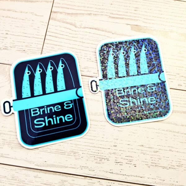 il_fullxfull.7581638646_74k3-1 Brine and Shine Sardine Can Sticker – Original Art in Matte or Holographic Finish