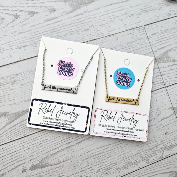 Fuck the Patriarchy Bar Necklace: Feminist Stainless Steel or Gold-Plated Jewelry
