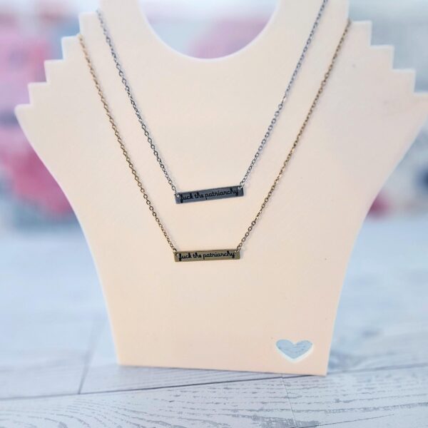 Fuck the Patriarchy Bar Necklace: Feminist Stainless Steel or Gold-Plated Jewelry