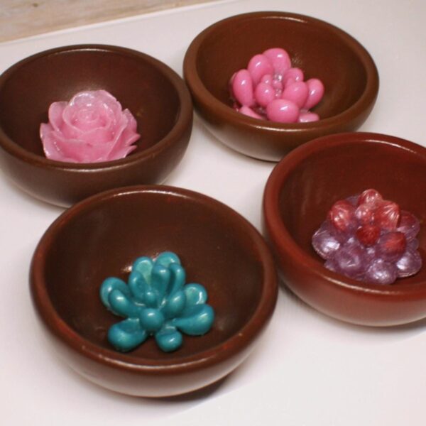 ✨ The perfect blend of natural beauty and handcrafted artistry! These handmade bamboo ring dishes bring warmth and elegance to your space, with a rich chocolate brown hand-painted finish and a stunning resin floral centerpiece. The bowls are upcycled and rescued from a local thrift store and lovingly re-finished and upgraded. Each 3.5-inch round bamboo bowl is sanded smooth and carefully hand-painted, creating a luxurious, earthy base for the delicate hand-cast resin flowers. Choose from four st (7)