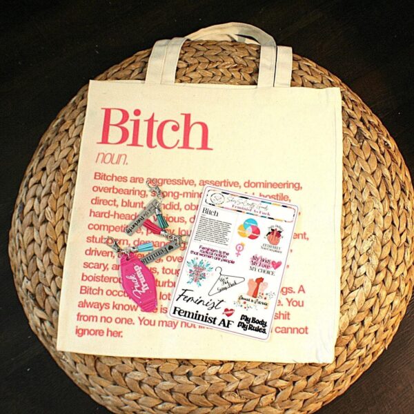 il_fullxfull.7581641924_la4f Feminist Bitch Tote Bag, Women's Rights Activism Canvas Bag, Hot Pink Print