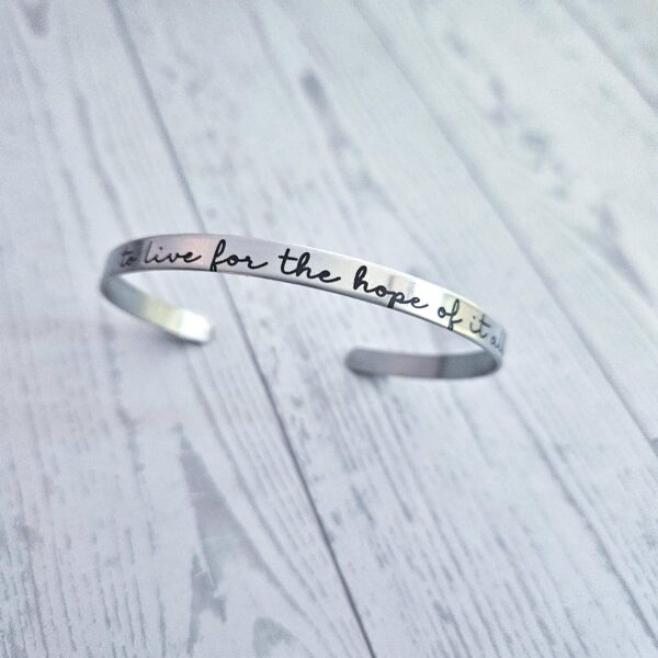 Engraved Stainless Steel Cuff Bracelet | Minimalist Poet Quote Jewelry 4 Engraved Stainless Steel Cuff Bracelet | Minimalist Poet Quote Jewelry