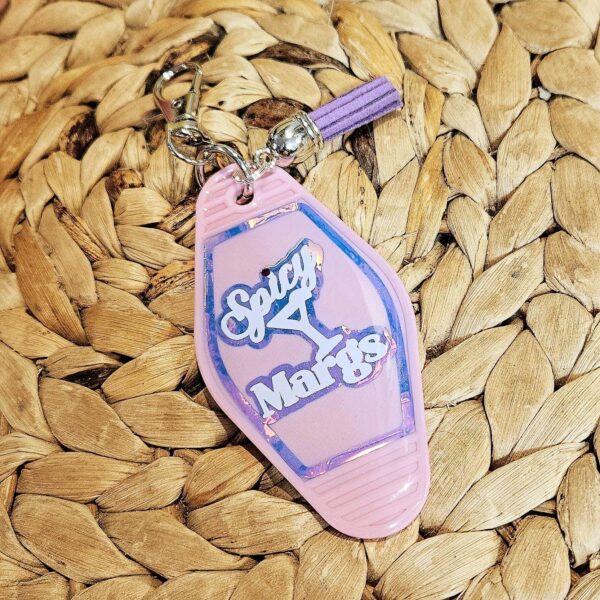 Spicy Margarita Motel Keychain: Retro Pink Holographic Keychain
