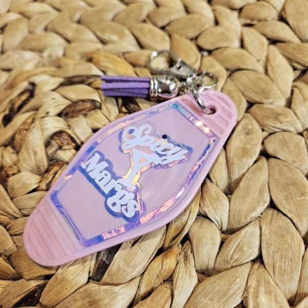 Spicy Margarita Motel Keychain: Retro Pink Holographic Keychain