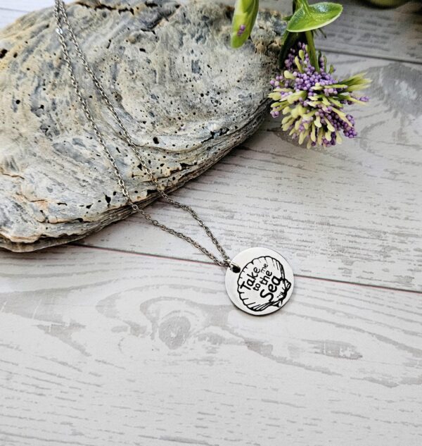 Engraved Scallop Shell Necklace – Stainless Steel (Take Me to the Sea) 1 Engraved Scallop Shell Necklace – Stainless Steel (Take Me to the Sea)