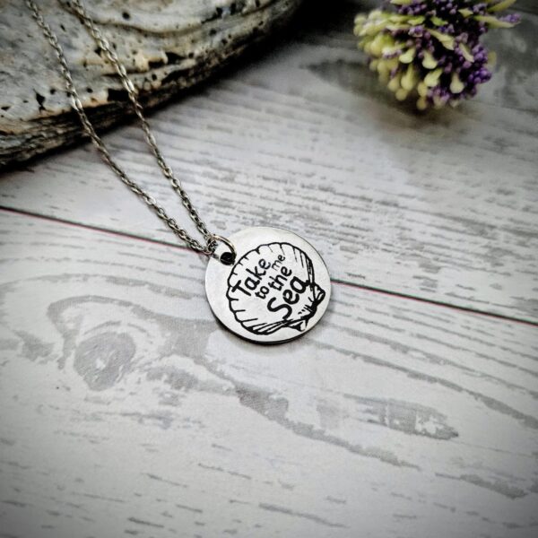 Engraved Scallop Shell Necklace – Stainless Steel (Take Me to the Sea) 2 Engraved Scallop Shell Necklace – Stainless Steel (Take Me to the Sea)