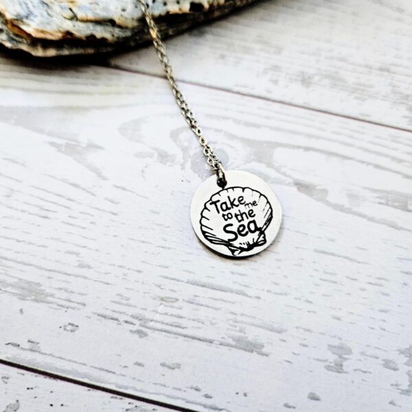 Engraved Scallop Shell Necklace – Stainless Steel (Take Me to the Sea) 3 Engraved Scallop Shell Necklace – Stainless Steel (Take Me to the Sea)