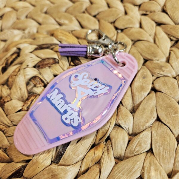 Spicy Margarita Motel Keychain: Retro Pink Holographic Keychain