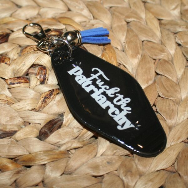 il_fullxfull.7581645112_nrly Fuck the Patriarchy Motel Key, Feminist Bag Charm, Activist Gift
