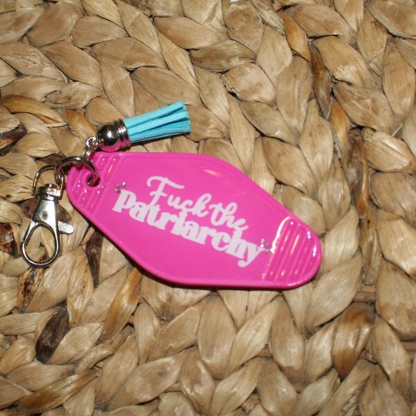 il_fullxfull.7581645432_9aiz Fuck the Patriarchy Motel Key, Feminist Bag Charm, Activist Gift