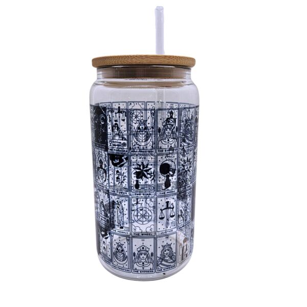 Tarot Card Beer Can Glass: Major Arcana Design, Bamboo Lid (16oz)
