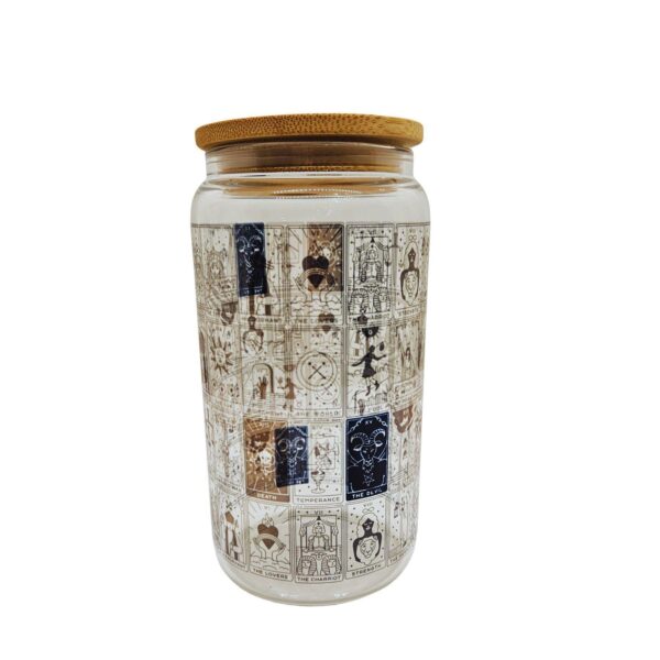 Tarot Card Beer Can Glass: Major Arcana Design, Bamboo Lid (16oz)
