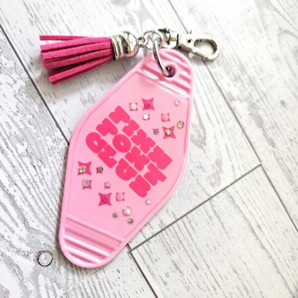 il_fullxfull.7581649250_sb7l-1 Pink Pony Club Motel Keychain — Pastel Pink Rhinestone Tassel Bag Charm