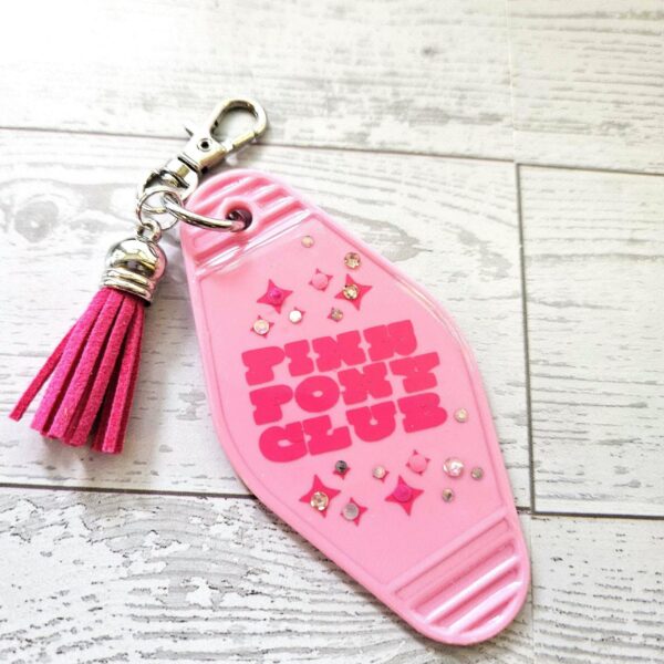 il_fullxfull.7581649590_49zg-1 Pink Pony Club Motel Keychain — Pastel Pink Rhinestone Tassel Bag Charm
