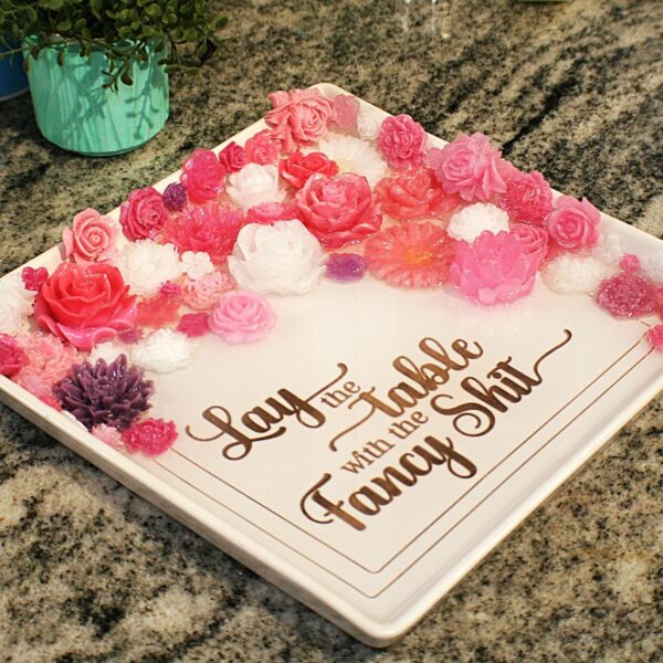 il_fullxfull.7581651276_4wor Floral Resin Tray: Pink, White & Rose Gold - Decorative Centerpiece