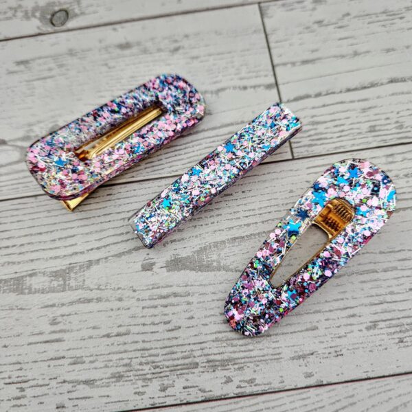 Confetti Resin Hair Clips: Retro Disco Barrettes, Sparkly Accessories 5 Confetti Resin Hair Clips: Retro Disco Barrettes, Sparkly Accessories