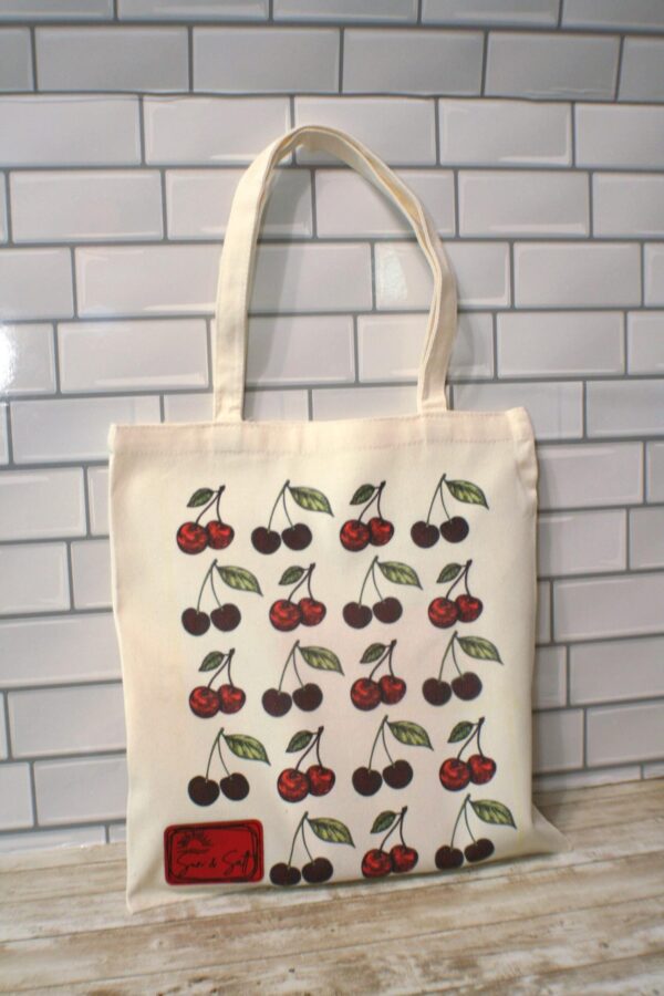 Cherry Canvas Tote Bag: Hand-Drawn Fruit Art, Summer Market Bag 4 Cherry Canvas Tote Bag: Hand-Drawn Fruit Art, Summer Market Bag