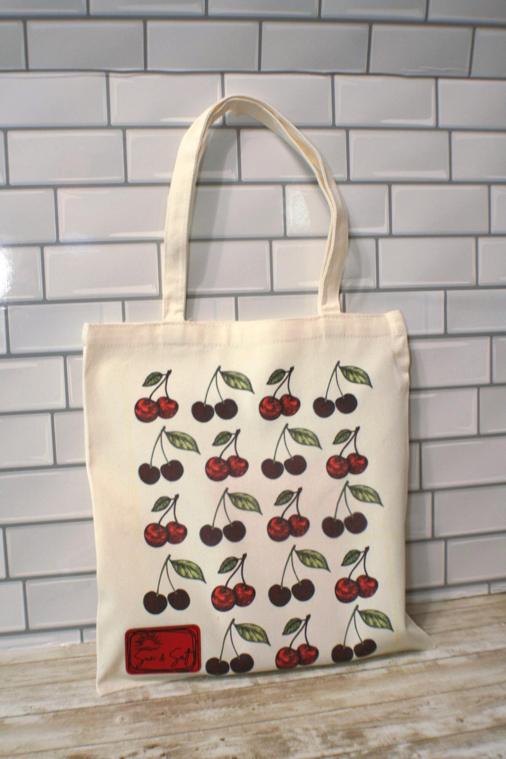 Cherry Canvas Tote Bag: Hand-Drawn Fruit Art, Summer Market Bag - Image 4