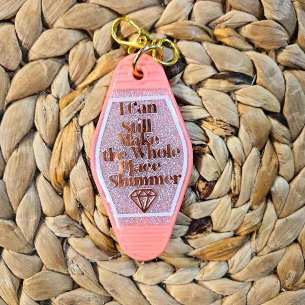 Bejeweled Motel Keychain: Retro Pink Glitter Keychain