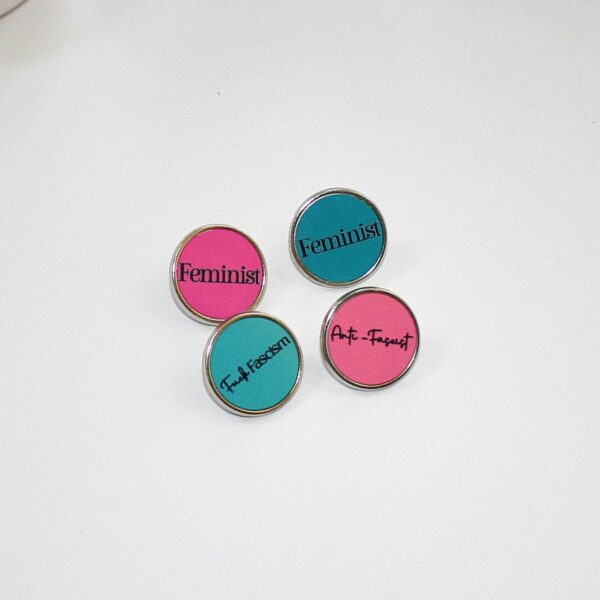 il_fullxfull.7581658344_18ji Hot Pink Feminist Steel Lapel Pin: Statement Backpack Accessory