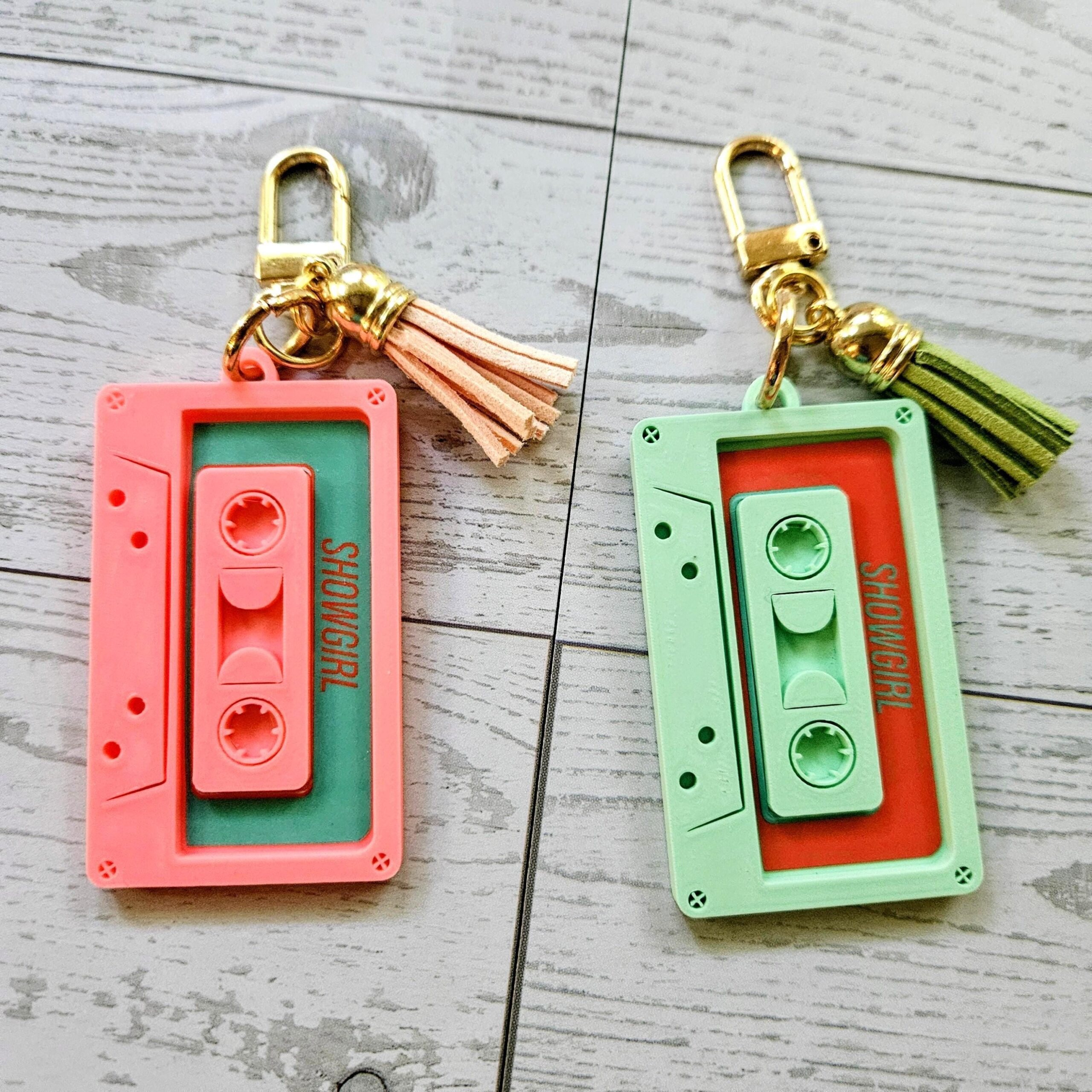 Showgirl Era Cassette Keychain – Personalized Retro Mixtape Bag Charm with Tassel - Image 5