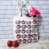 Tomato Tote Bag: Hand-Colored Canvas Grocery Bag with Leatherette Patch