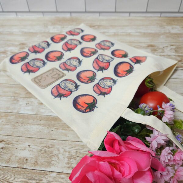 Tomato Tote Bag: Hand-Colored Canvas Grocery Bag with Leatherette Patch