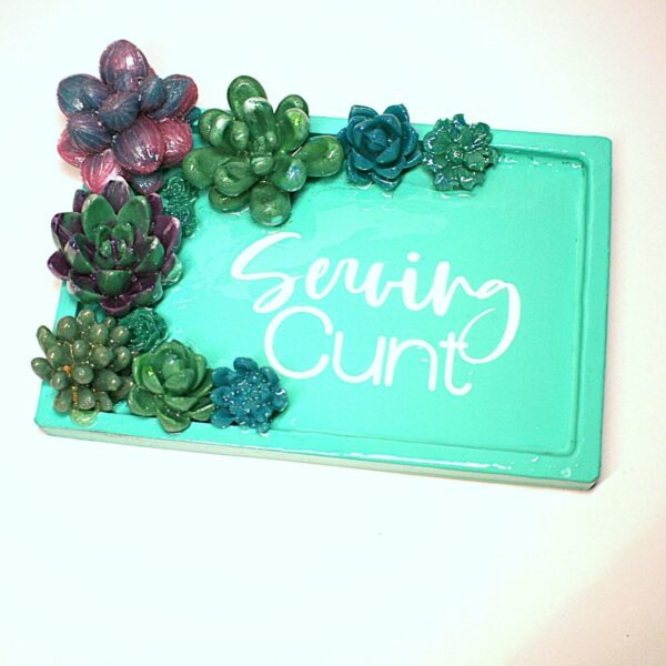 Trinket Dish with Succulent Accents - Handmade Serving Cunt Vanity Tray - Quirky Feminist Decor