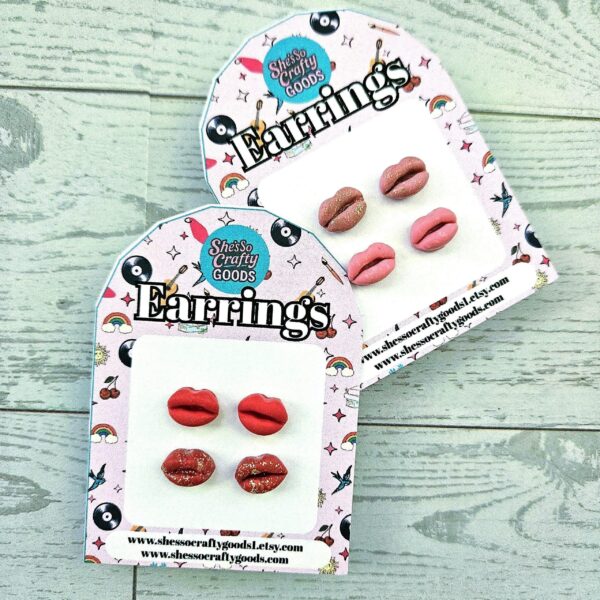 Tiny Lip Stud Earrings Matte Glitter Polymer Clay Hypoallergenic Minimalist Cheeky Feminist Jewelry Gift