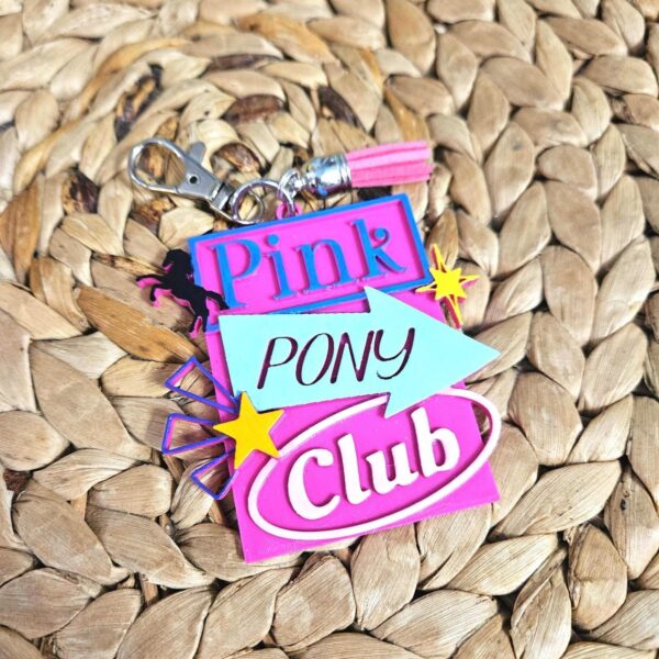 il_fullxfull.7581667350_dkpt Pink Pony Club Sign Keychain: Hand-Painted WeHo Bag Tag