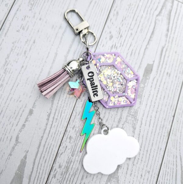 il_fullxfull.7581667452_d1gx-1 Opalite Bag Charm | Glow In The Dark Lightning Strike Keychain | Custom Engraved Gift