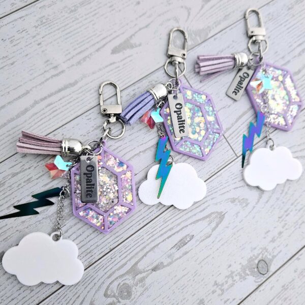 il_fullxfull.7581668280_3x7w Opalite Bag Charm | Glow In The Dark Lightning Strike Keychain | Custom Engraved Gift