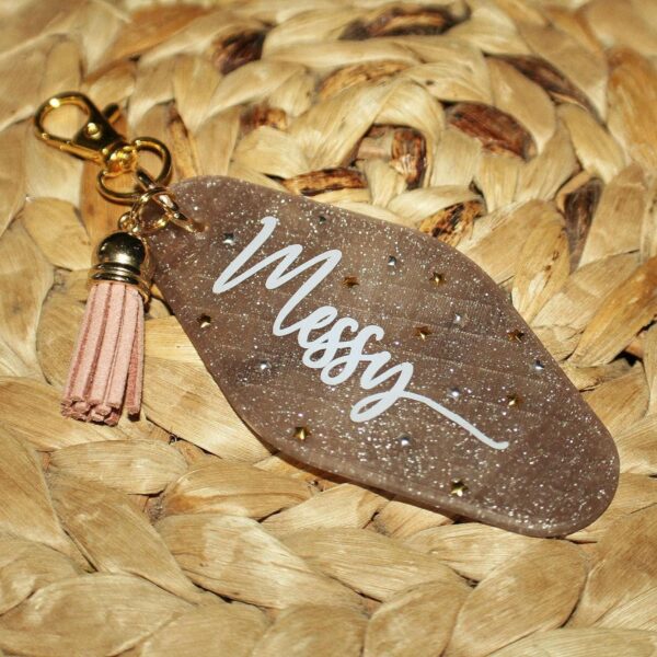 Sparkling Bronze Messy Queen Keychain with Glitter & Stars - Durable, Shiny, Stylish Accessory