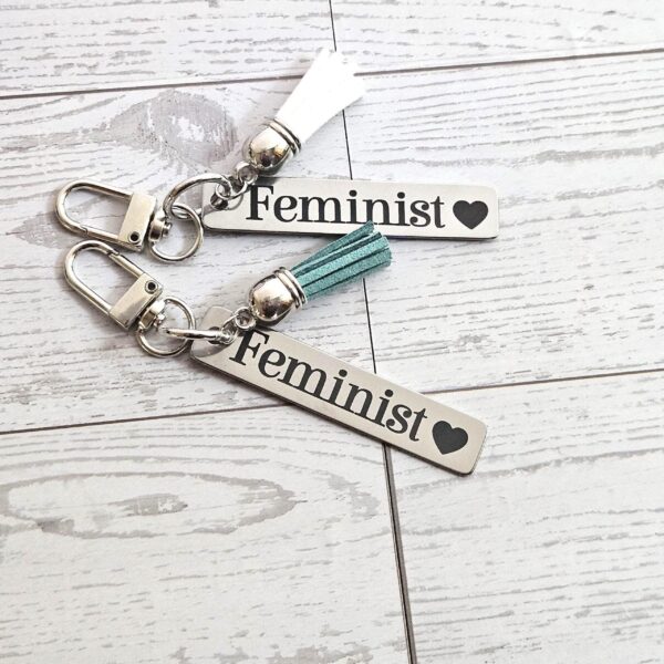 Feminist Keychain – Stainless Steel Statement Accessory with Pink Tassel – Feminist Gift