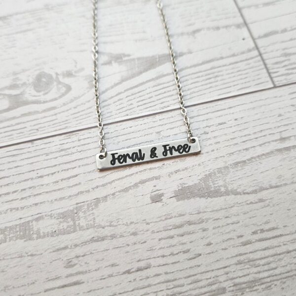 Feral and Free Necklace – Feminist Jewelry Gift – Stainless Steel Bar Pendant with Black Engraving