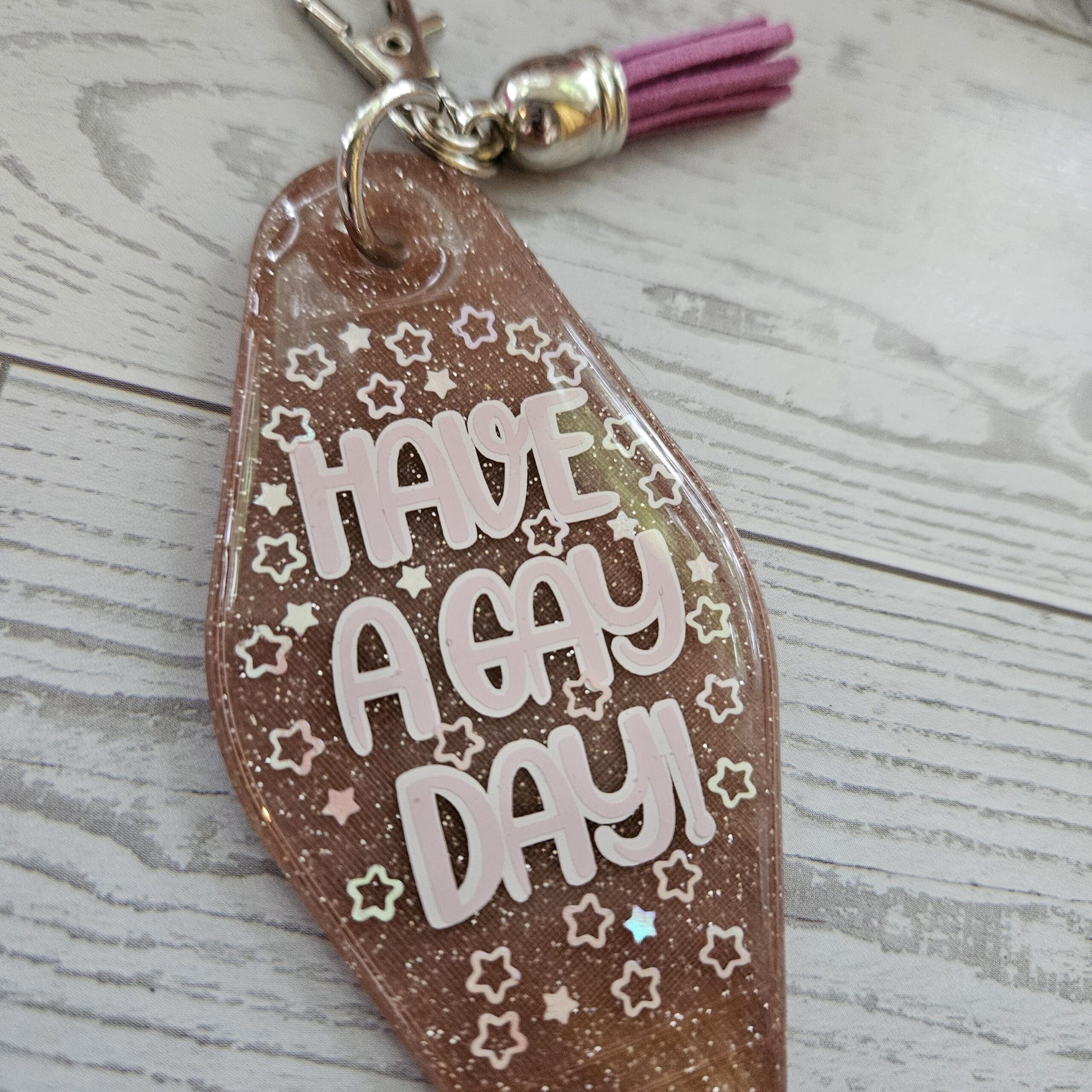 Retro "Have a Gay Day" Keychain: 3D Printed Glitter Pride Key Fob - Image 6