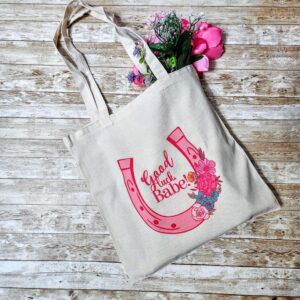 il_fullxfull.7581676710_82k5-1 Chappell Inspired Tote Bag, Good Luck Babe Floral Horseshoe Design, Pop Music Fan Bag