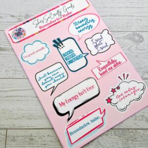 Your journal called—it wants more sass. 💅 Meet the Boundaries Babe Sticker Sheet, your new BFF for journaling, planning, and decorating literally everything in sight. Whether you’re tracking habits, chronicling your villain era 😈, or just adding a pop of personality to your pages, these stickers bring strong boundary energy and strong aesthetic game. With quotes like “My Energy Isn’t Free” and “Respectfully, Leave Me Alone,” this sheet is basically a self-care pep talk in vinyl form. 💡 Why You’l (1)