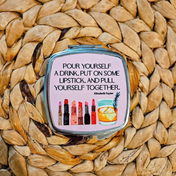Elizabeth Taylor Compact Mirror: Lipstick Quote, Retro Glam 1 Elizabeth Taylor Compact Mirror: Lipstick Quote, Retro Glam