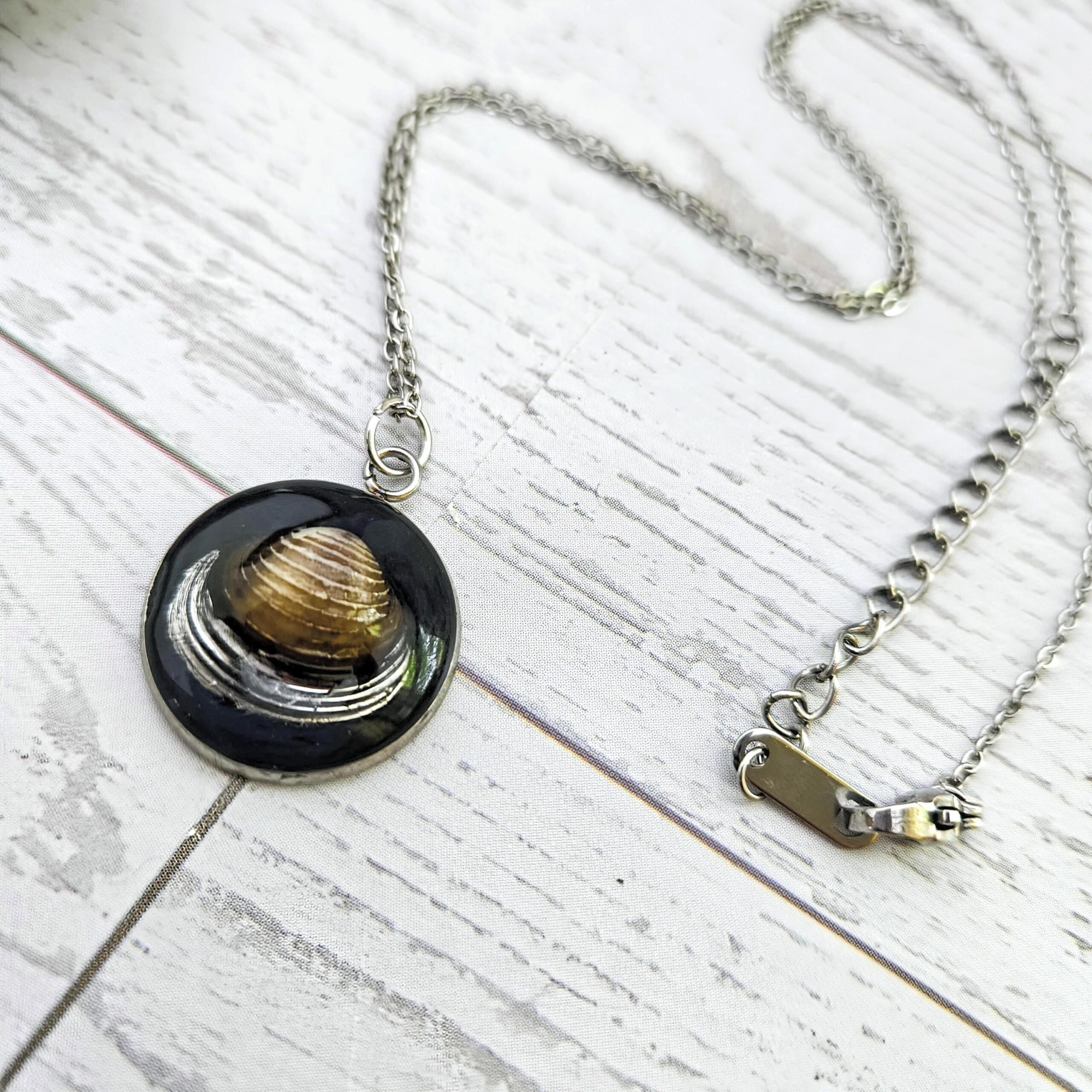 Real River Clam Shell Necklace – Handmade Coastal Pendant with Silver Tip – One of a Kind - Image 5