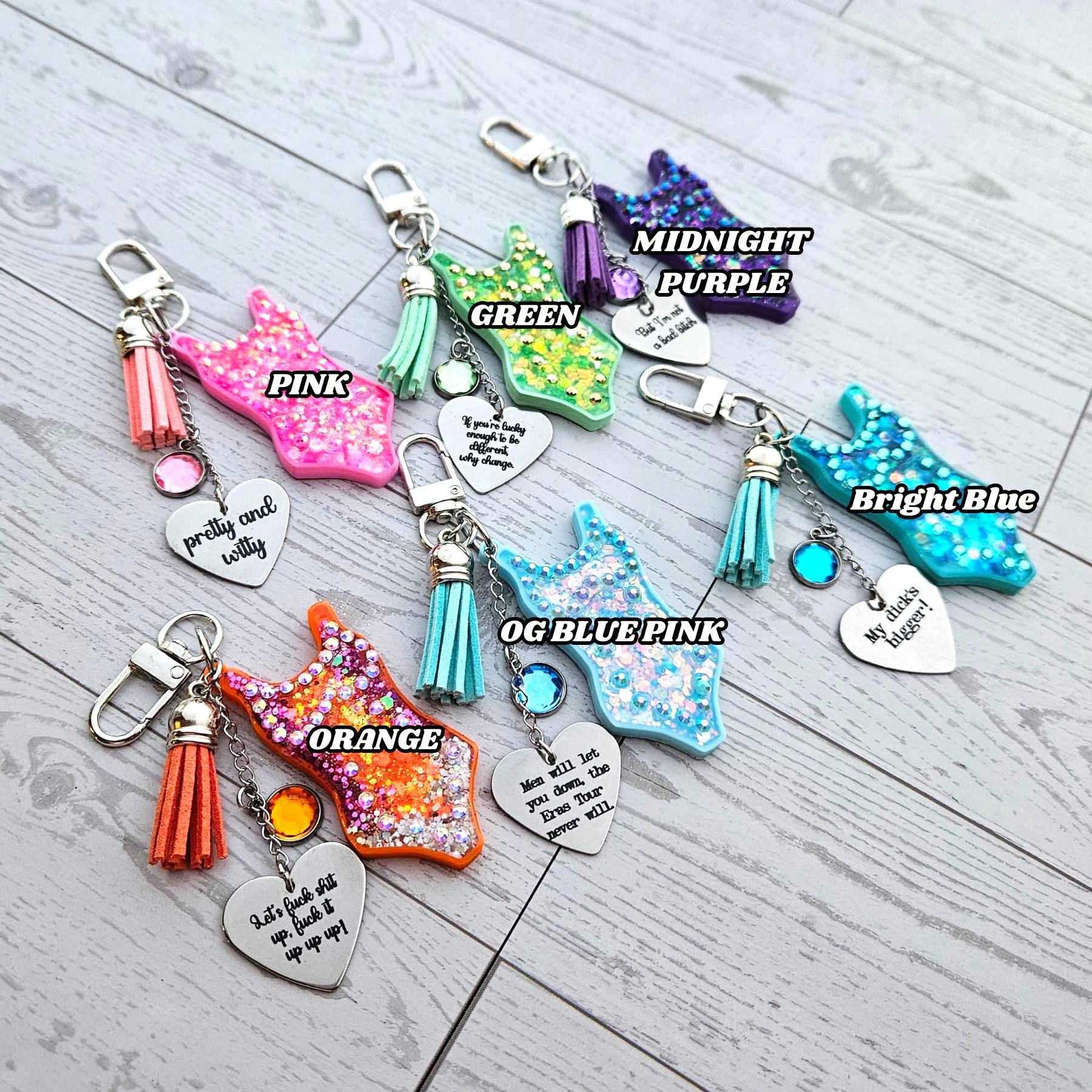 Custom Showgirl Eras Bodysuit Keychain – Personalized Glitter Resin Bag Charm with Engraved Quote - Image 9