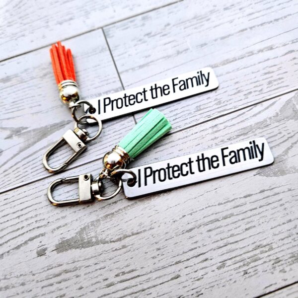 il_fullxfull.7629585393_1nm5-1 I Protect the Family Keychain • Stainless Steel Bar with Tassel