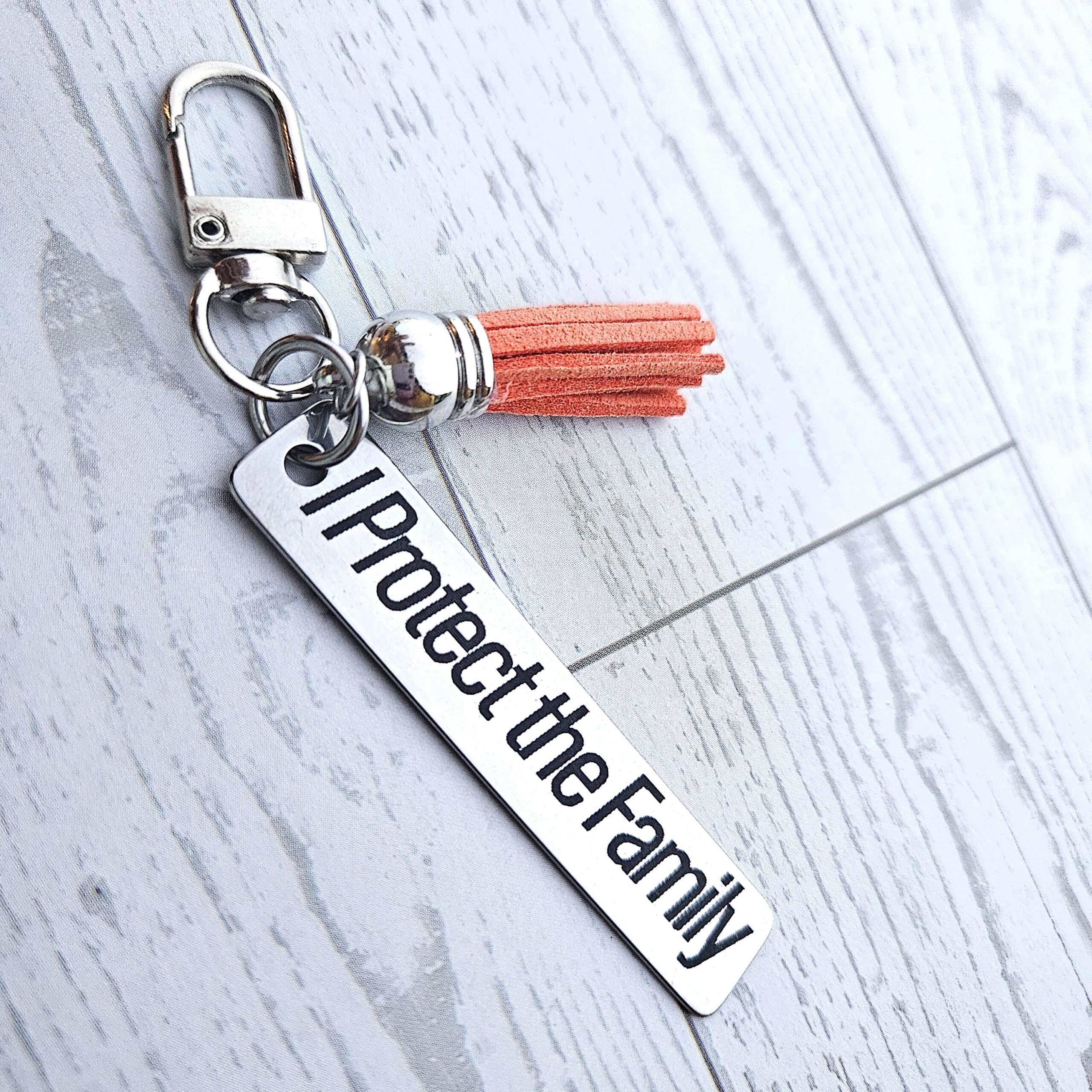 I Protect the Family Keychain • Stainless Steel Bar with Tassel - Image 4