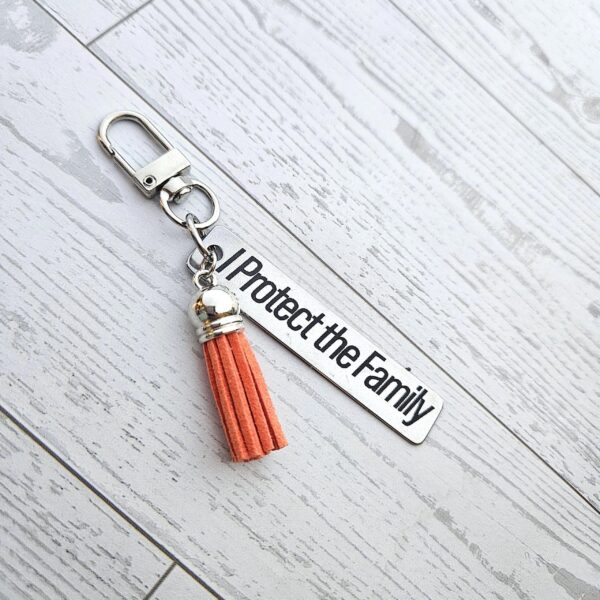 il_fullxfull.7629585841_5z23-1 I Protect the Family Keychain • Stainless Steel Bar with Tassel