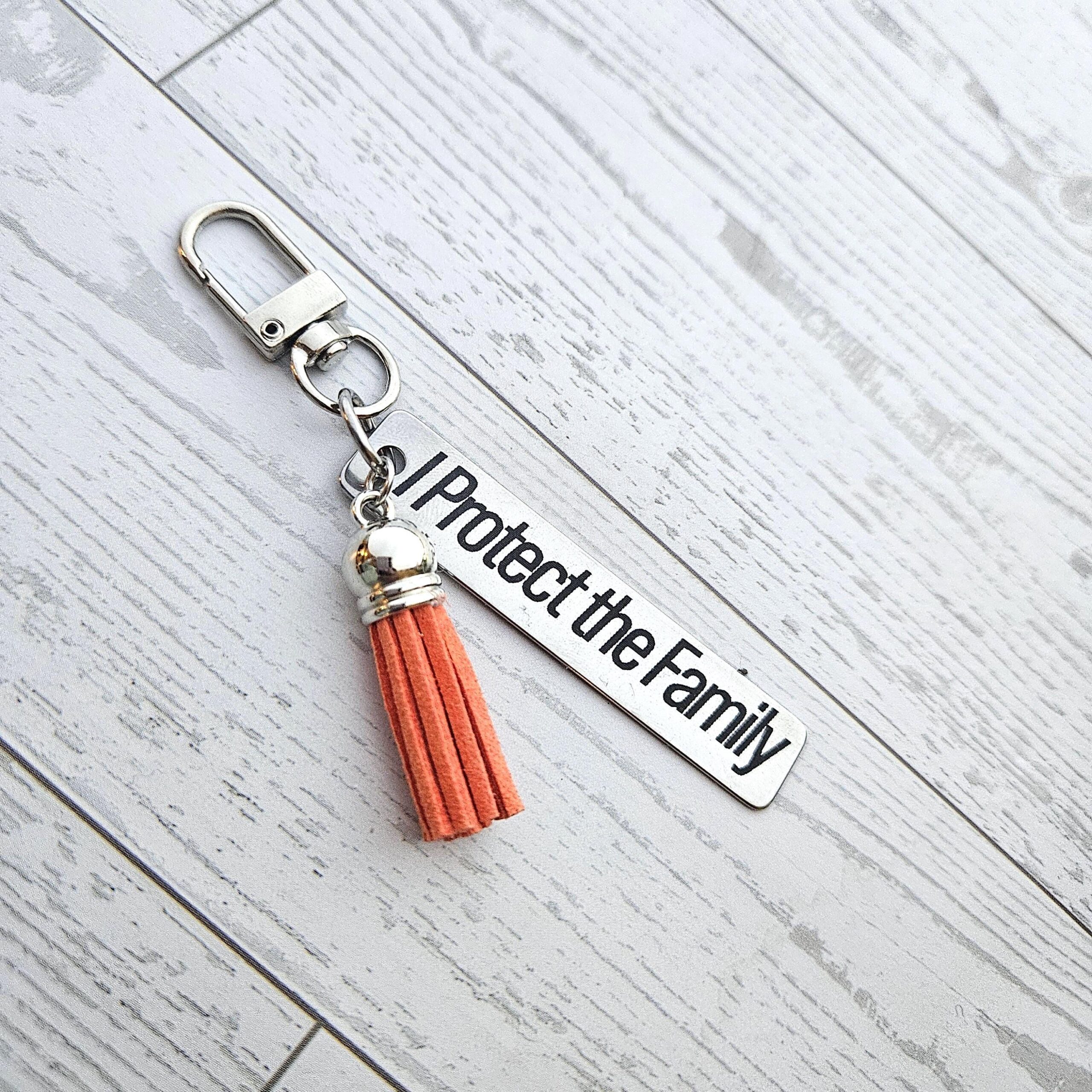 I Protect the Family Keychain • Stainless Steel Bar with Tassel - Image 6