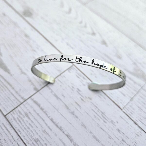 Engraved Stainless Steel Cuff Bracelet | Minimalist Poet Quote Jewelry 2 Engraved Stainless Steel Cuff Bracelet | Minimalist Poet Quote Jewelry