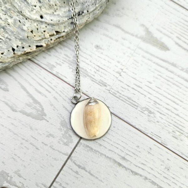 il_fullxfull.7629590783_lf2s-1 Lettered Olive Shell Necklace: Silver Chrome Tip, Coastal Pendant